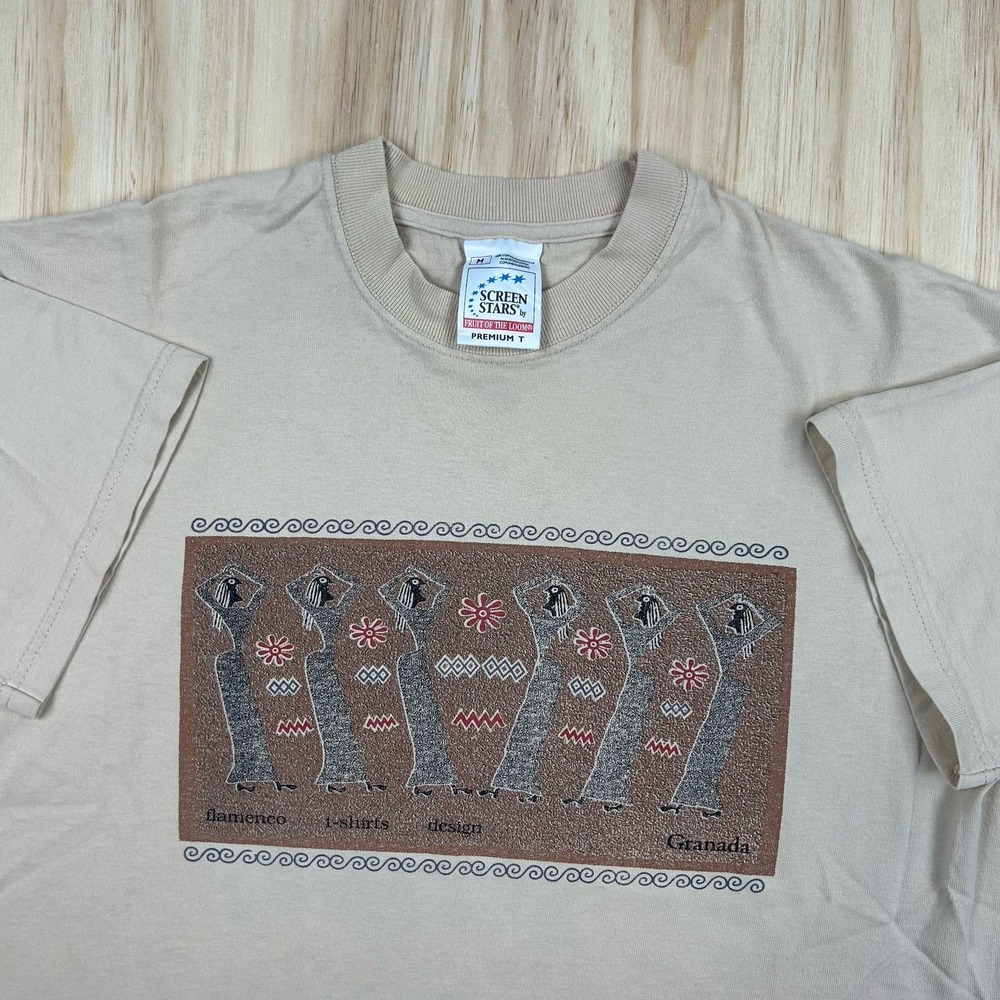 Vintage Spain Granada Flamenco Beige Tan T Shirt Screen Stars Size Medium‎